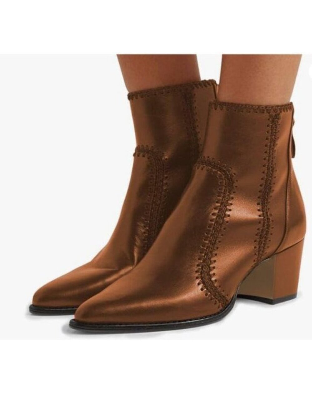 XYD Chocolate Pointed Toe Block Low Heel Ankle Boots Zippers Dress Short Boot